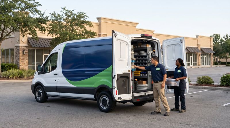 205 Services work van stocked with supplies